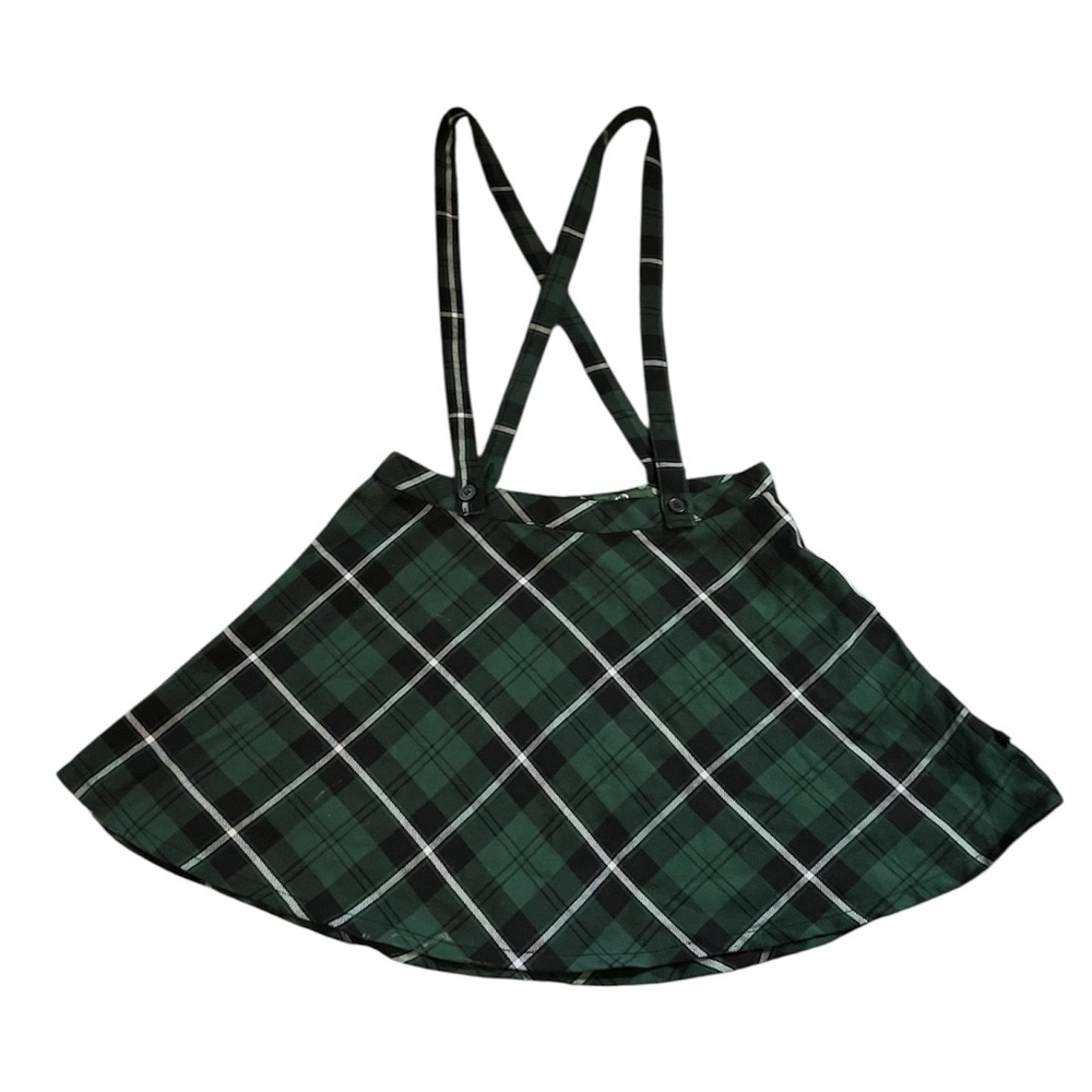 Royal Bones By Tripp Green Plaid Suspenders Skirt - Picture 3 of 6